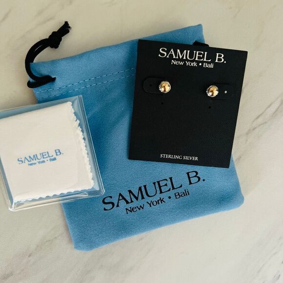 SAMUEL B. Sterling Silver & 18K Yellow Gold Round Stud Earrings, GOLD, NWT - Picture 9 of 13